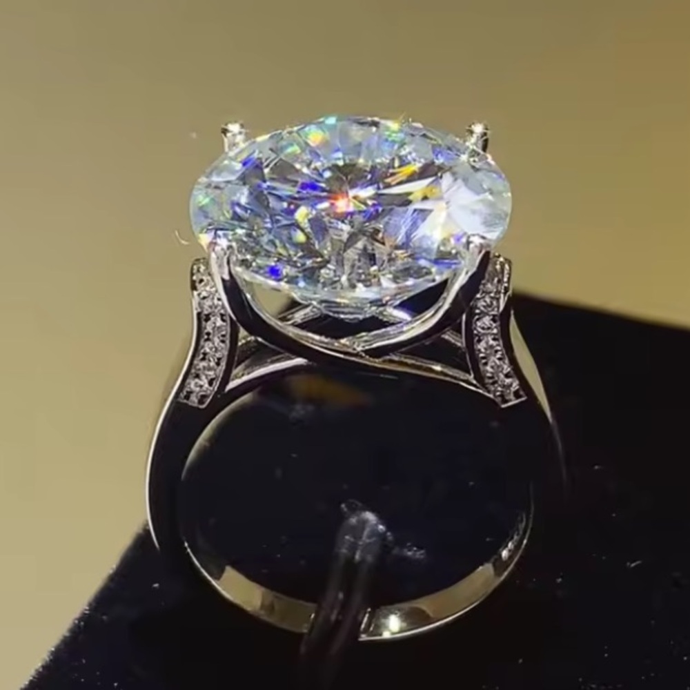 Neiman Marcus Silver Solitaire Ring with Large White Center Stone 8 CTs
